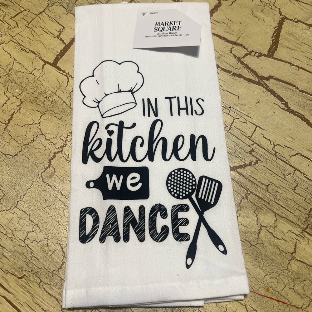 White 'In This Kitchen We Dance' Cotton Tea Towel